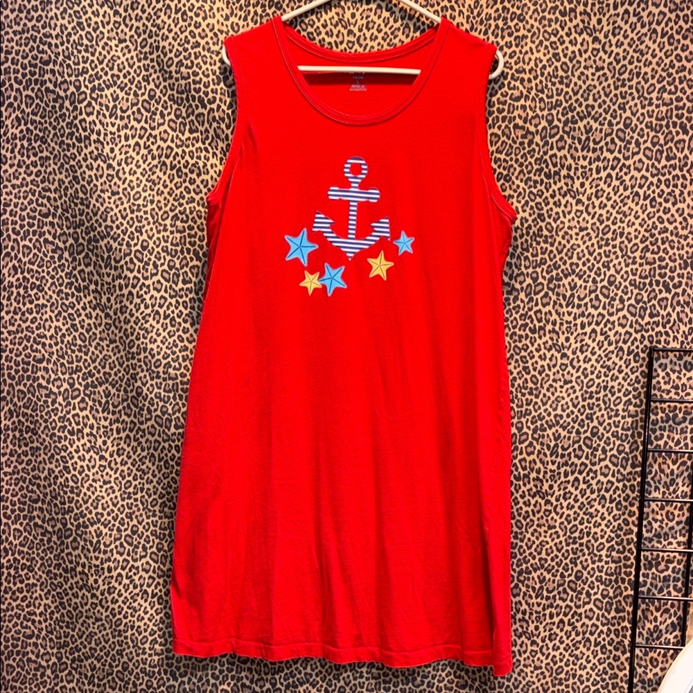 Red Nautical Anchor & Starfish Midi Tank Dress | Size 18/20